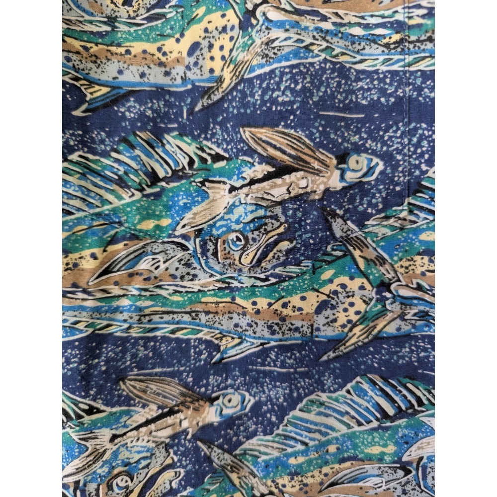 Kahala AVI Collection Mens XL Hawaiian Shirt Blue Flying Fish Cotton Hawaii - Picture 3 of 9
